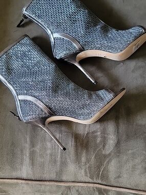 Stuart Weitzman Metallic Silver Women's Ankle Boots with Stiletto Heel